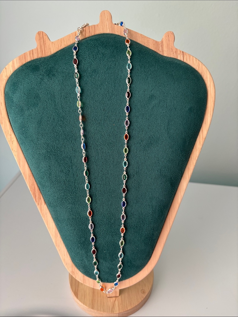 Silver Multi-Color Bezel Set Gemstone Necklace
